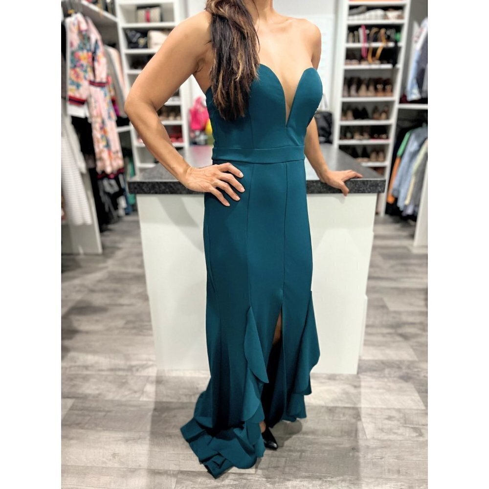 NWT Symphony Teal Green Ruffled Strapless Formal Gown $178 - Picture 10 of 11